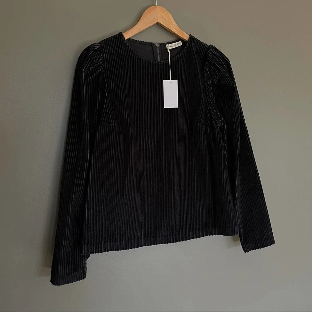 NWT Ulla‎ Johnson Finn Top Round Neck Corduroy Sweater In Black Size 4